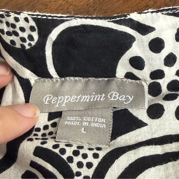 Peppermint Bay Boho Tunic Top Black White Cotton Crochet Trim Beach Large - Picture 7 of 9